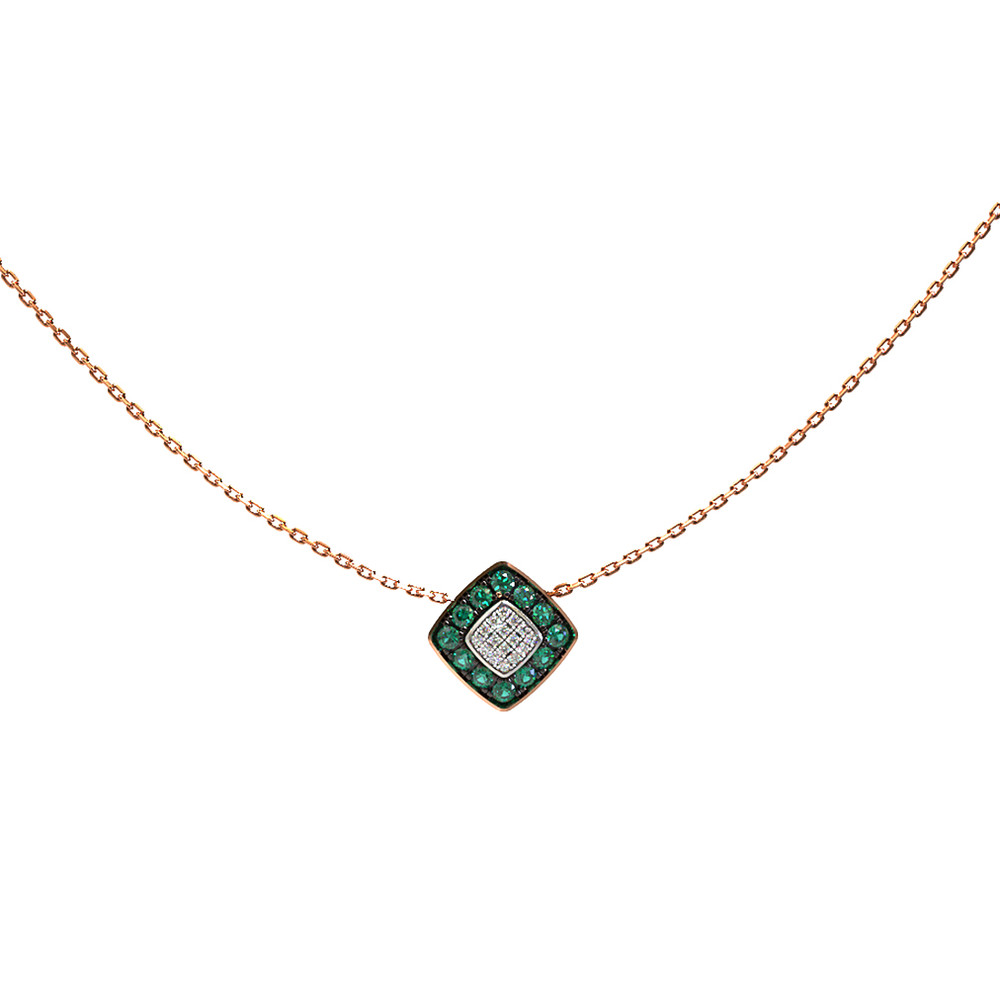Колье из красного золота 585 пробы c бриллиантами и изумрудом