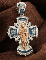 Крест из белого золота c эмалью и бриллиантами