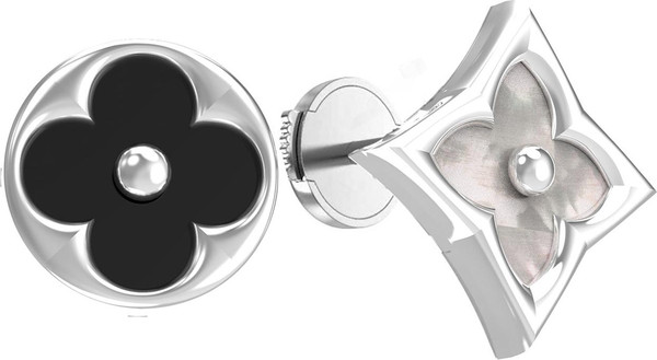 Серьги из белого золота 585 пробы c ониксом и перламутром