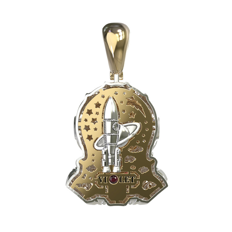 Подвеска из лимонного золота 585 пробы c эмалью, бриллиантами и рубином