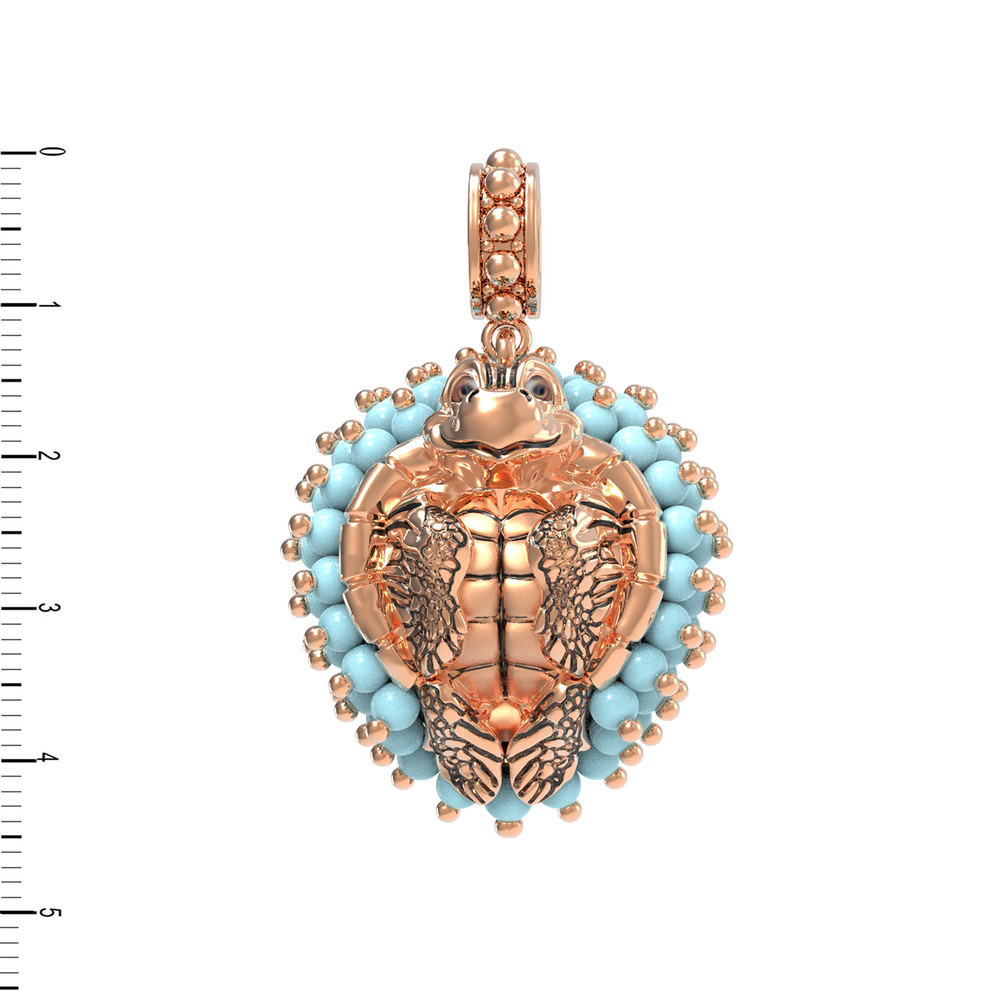 Подвеска из красного золота 585 пробы c эмалью и бирюзой