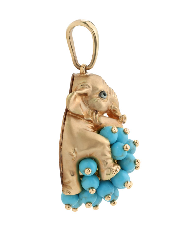 Подвеска из красного золота 585 пробы c эмалью и бирюзой