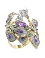 Кольцо из лимонного золота c фианитом и аметистом