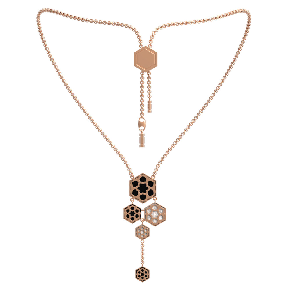 Колье из красного золота 585 пробы c ониксом и перламутром