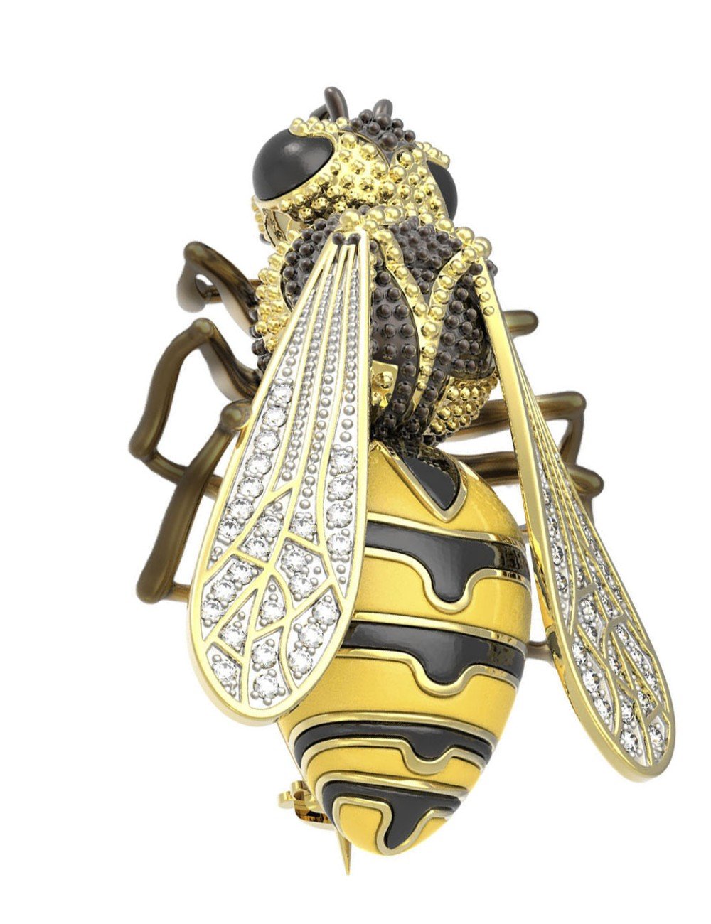 Брошь из лимонного золота c эмалью и фианитом