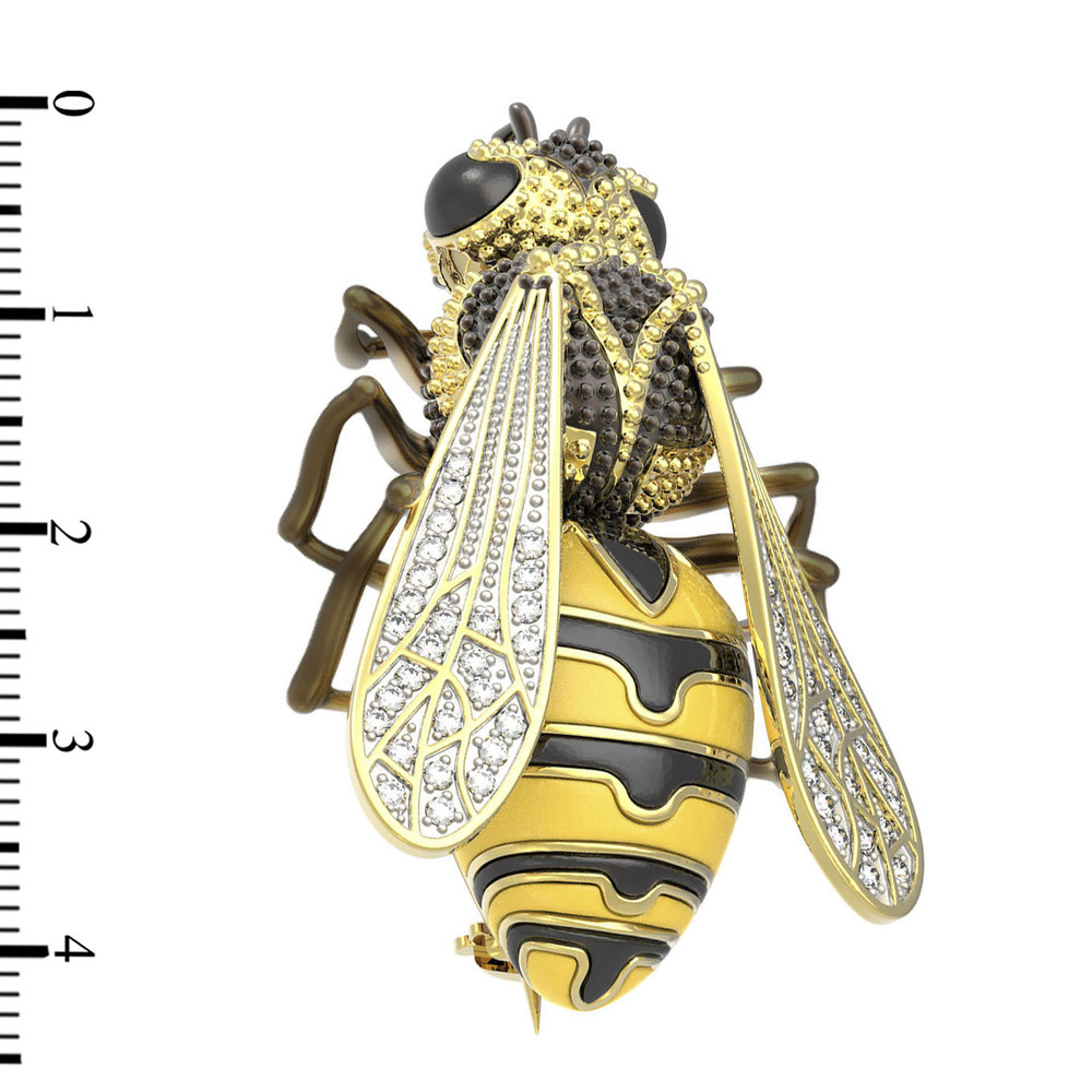 Брошь-подвеска из лимонного золота 585 пробы c эмалью и фианитом