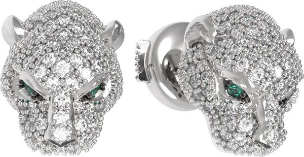 Серьги из белого золота 585 пробы c бриллиантами и изумрудом