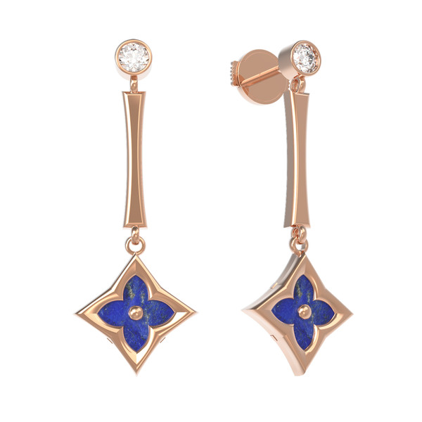 Серьги из красного золота 585 пробы c фианитом и лазуритом