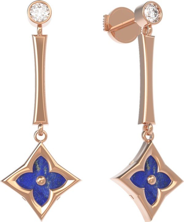 Серьги из золота c фианитом и лазуритом