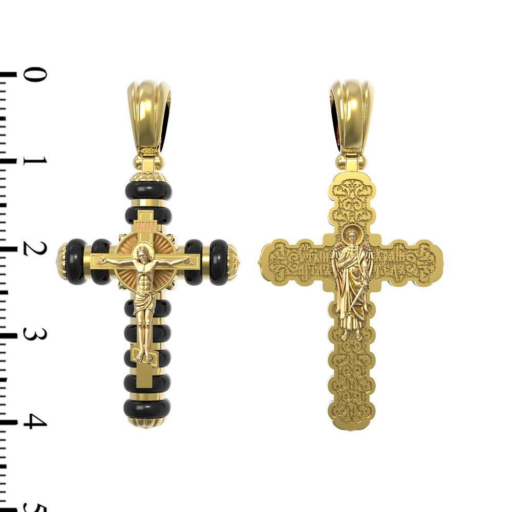 Крест из лимонного золота 585 пробы c ониксом