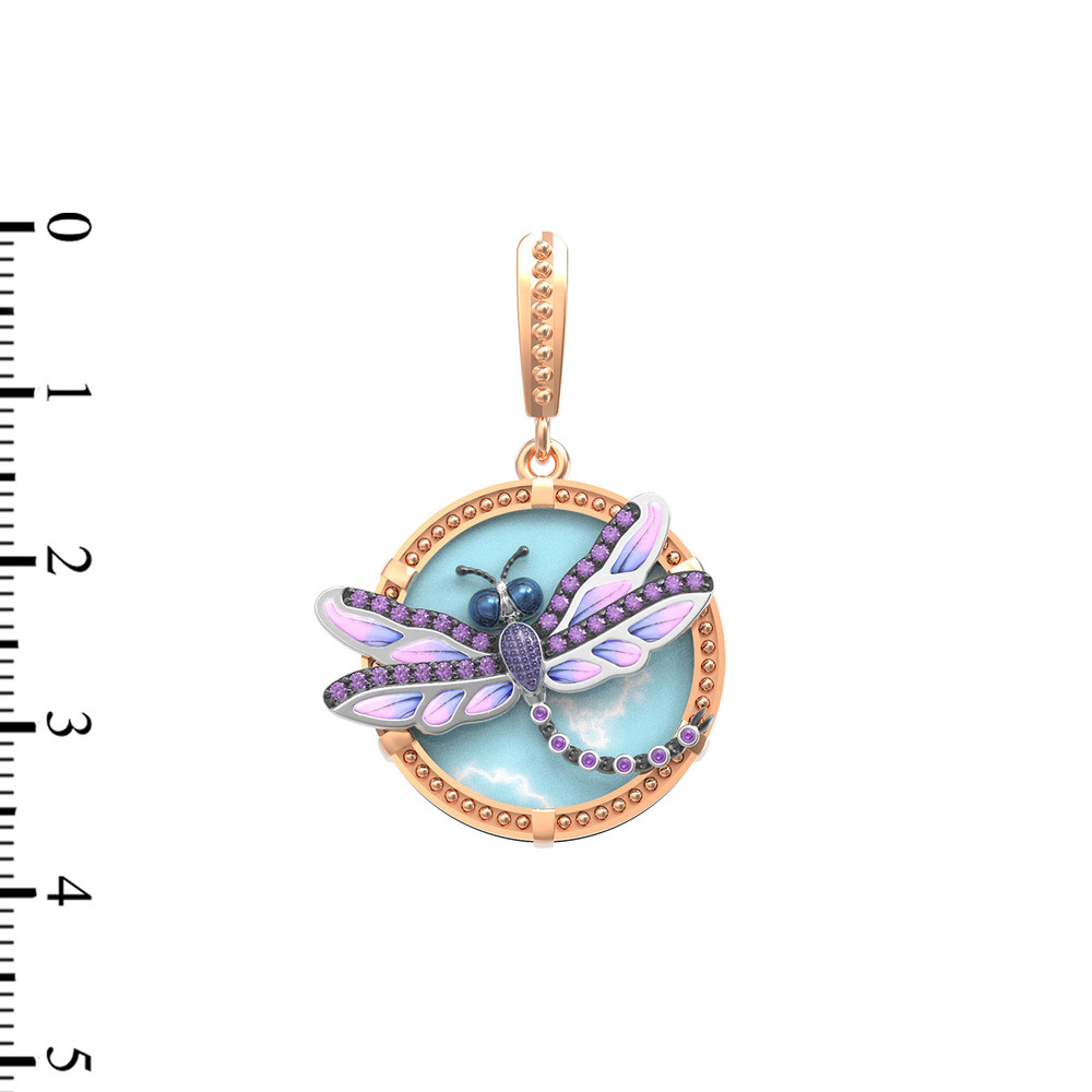 Подвеска из красного золота 585 пробы c бирюзой, аметистом и эмалью