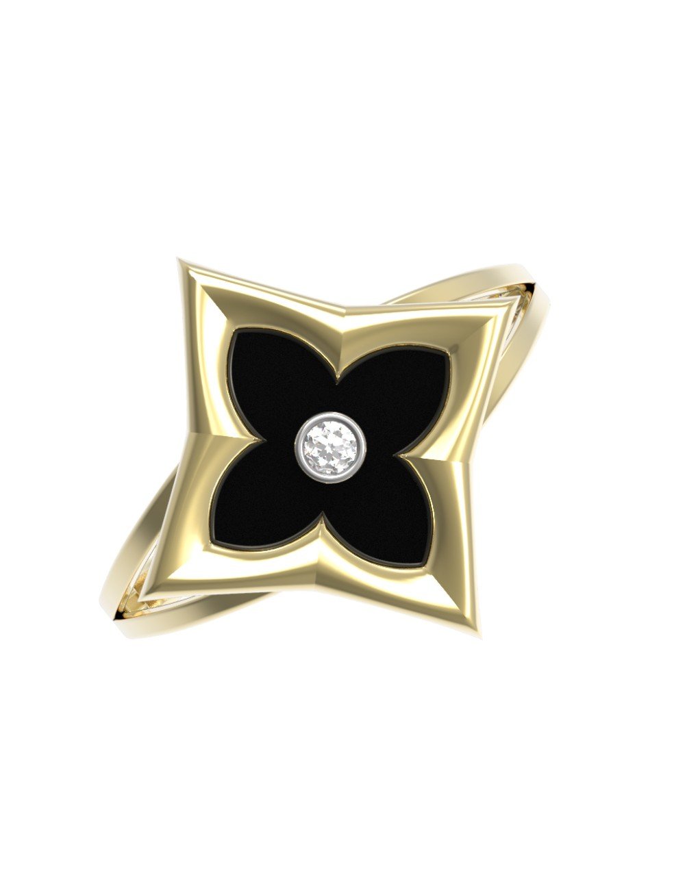 Кольцо из лимонного золота c бриллиантами и ониксом