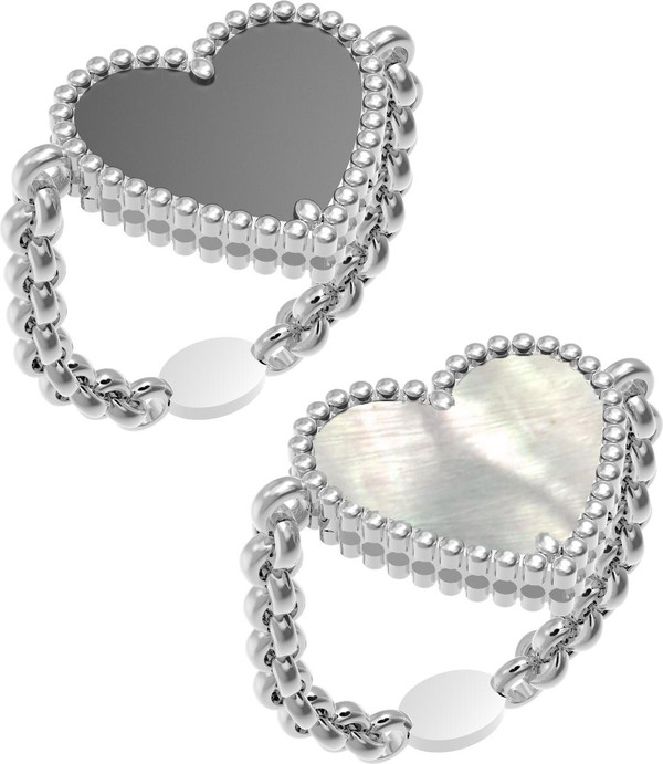 Кольцо из белого золота 585 пробы c ониксом и перламутром