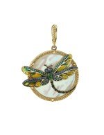 Подвеска из лимонного золота c сапфиром, изумрудом, эмалью и перламутром