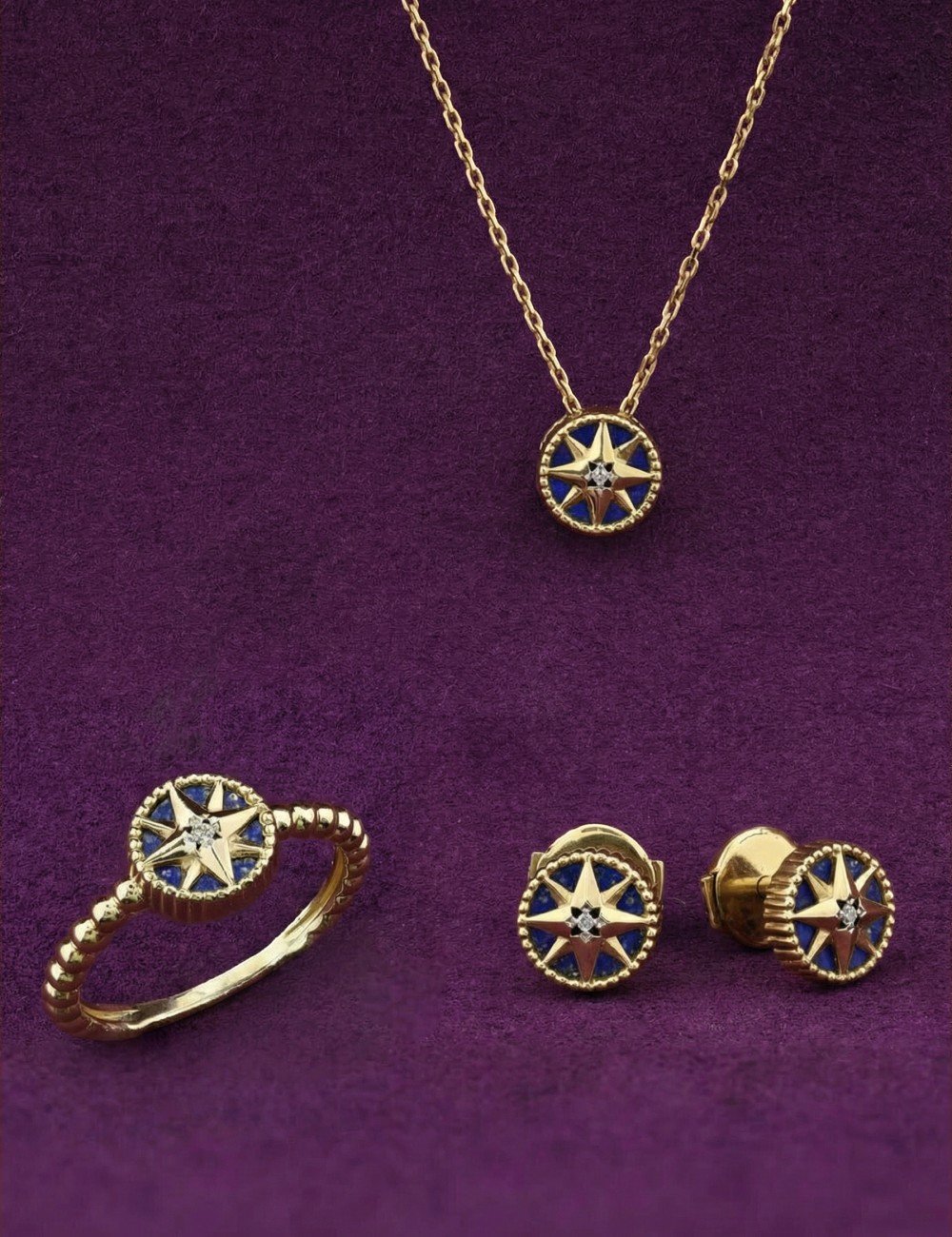 Колье из лимонного золота c бриллиантами и лазуритом