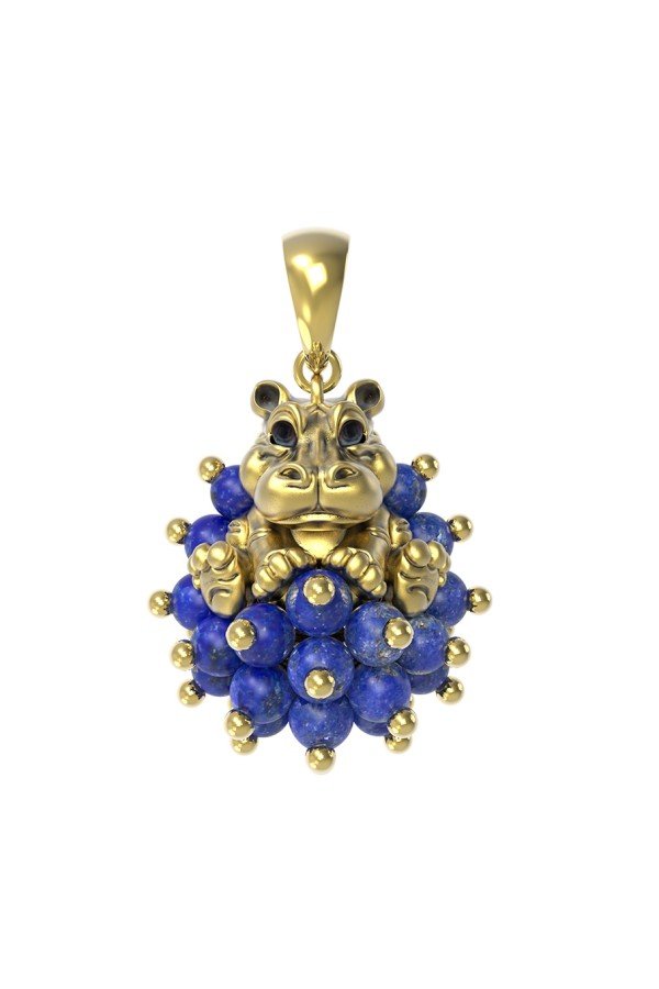 Подвеска из лимонного золота c эмалью и лазуритом