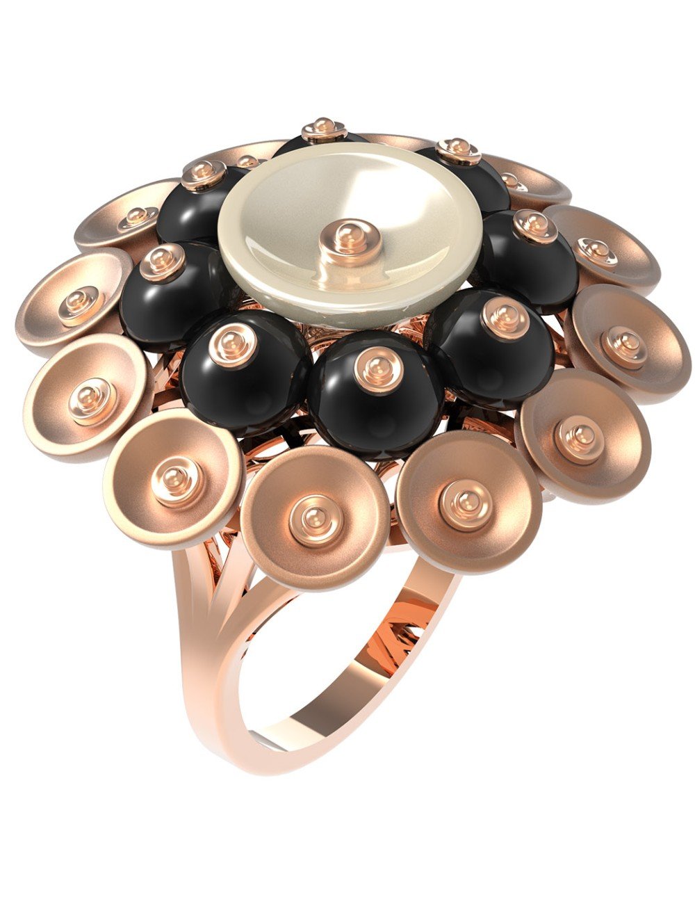 Кольцо из золота c ониксом и перламутром