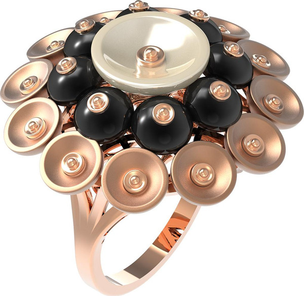 Кольцо из красного золота 585 пробы c ониксом и перламутром