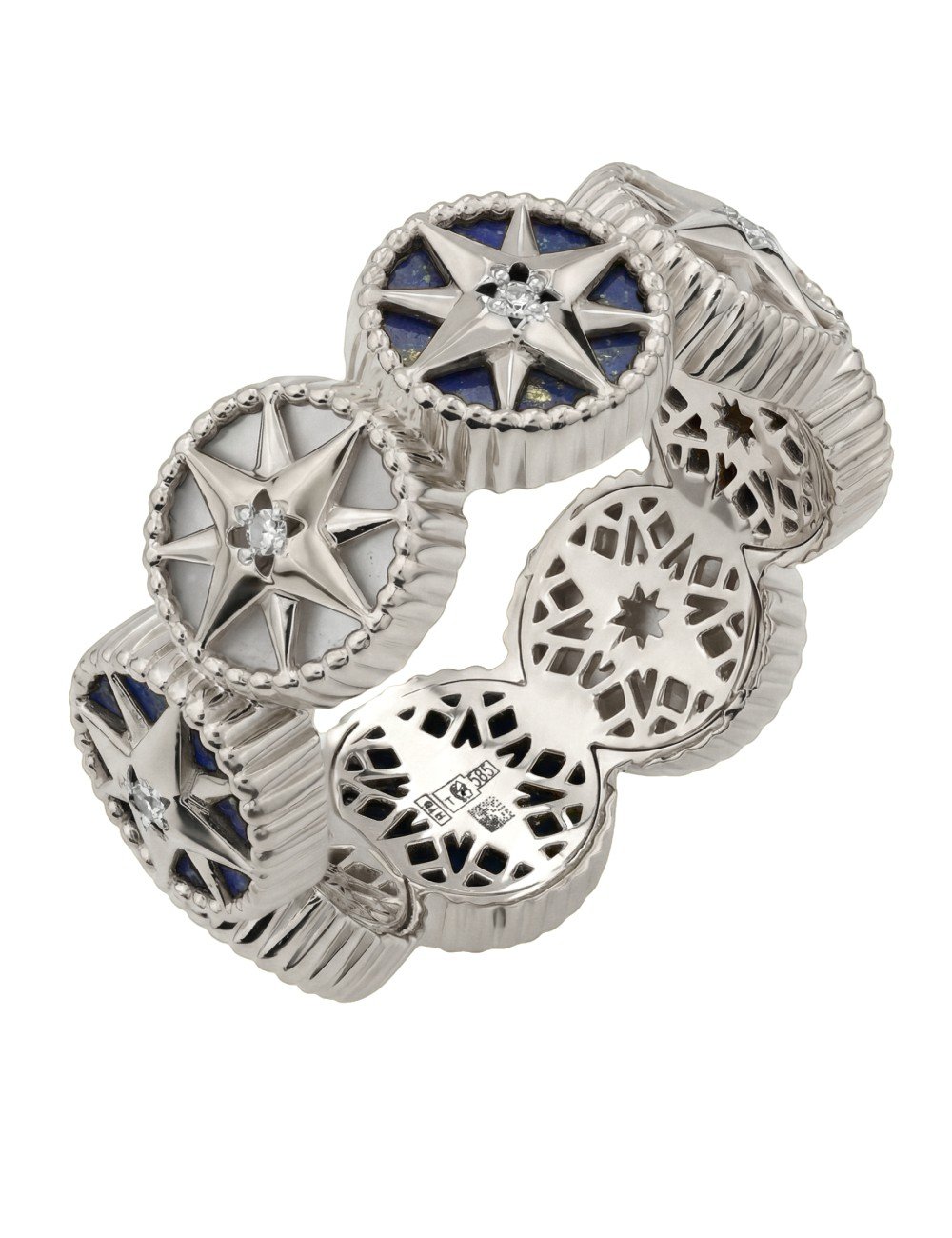 Кольцо из белого золота c бриллиантами, лазуритом и перламутром