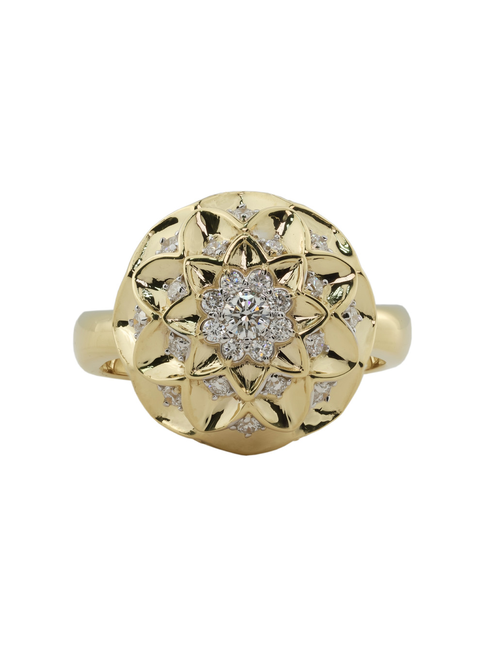 Кольцо из лимонного золота 585 пробы c бриллиантами