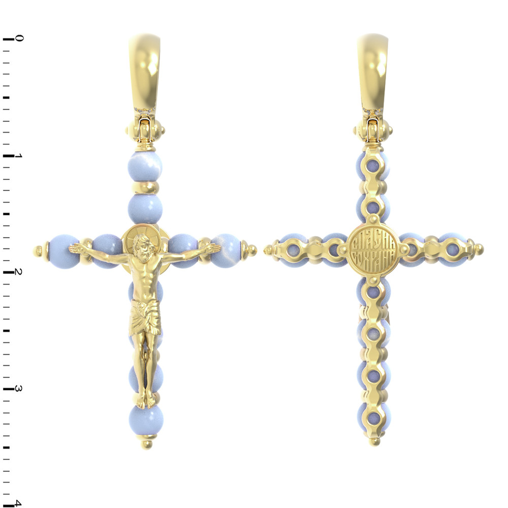 Крест из лимонного золота 585 пробы c агатом