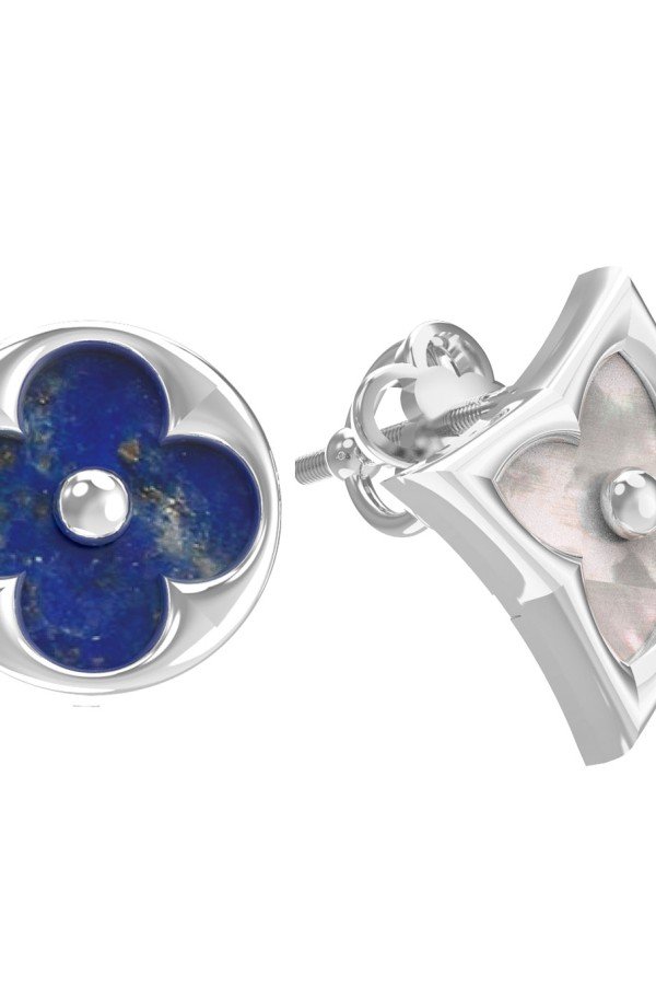Серьги из белого золота c лазуритом и перламутром