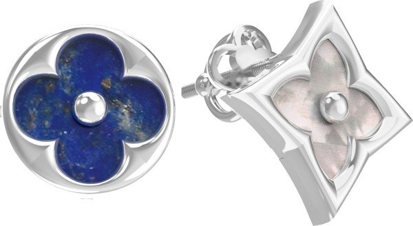 Серьги из белого золота c лазуритом и перламутром