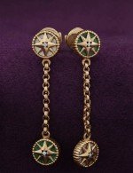 Серьги из золота c бриллиантами, малахитом и перламутром