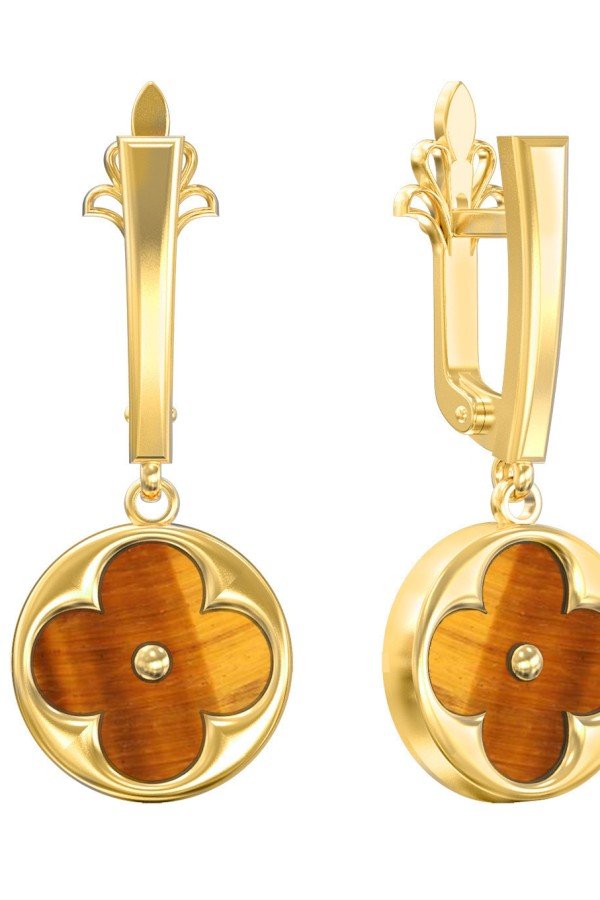 Серьги из лимонного золота c тигровым глазом