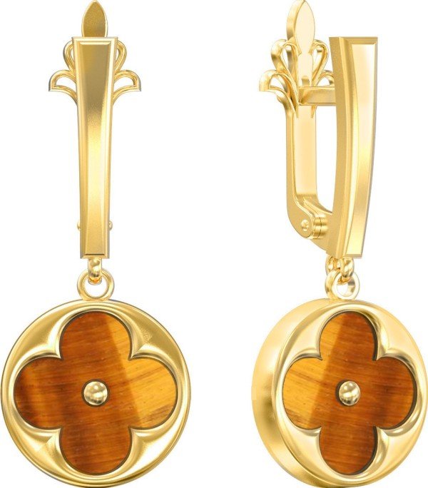 Серьги из лимонного золота c тигровым глазом