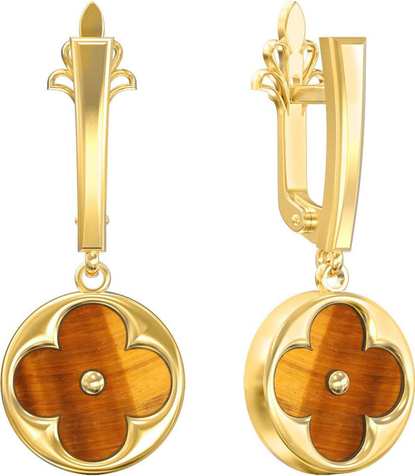 Серьги из лимонного золота 585 пробы c тигровым глазом