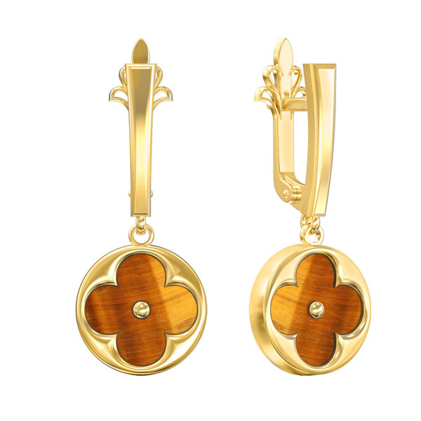 Серьги из лимонного золота 585 пробы c тигровым глазом