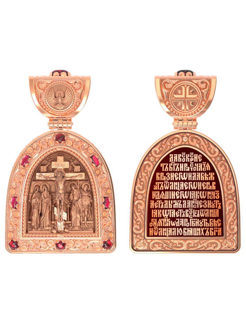 Образок из золота c эмалью и рубином