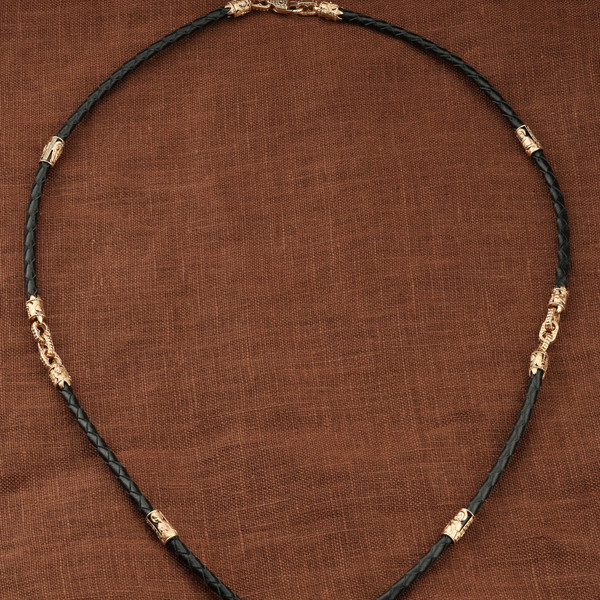 Цепь-шнурок кожа из красного золота 585 пробы c кожаным шнурком