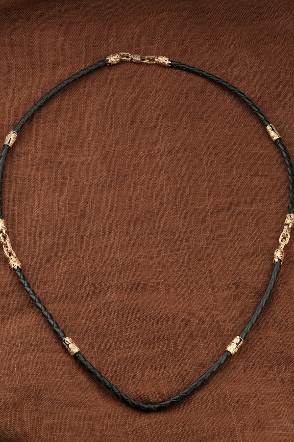 Цепь-шнурок кожа из красного золота 585 пробы c кожаным шнурком