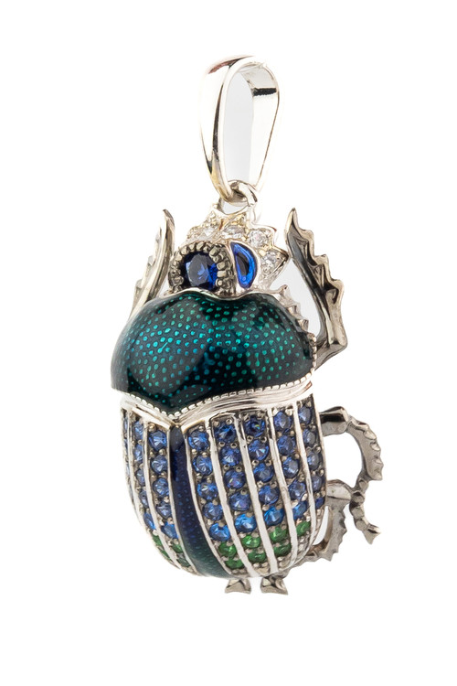 Подвеска из белого золота 585 пробы c эмалью, фианитом и сапфиром