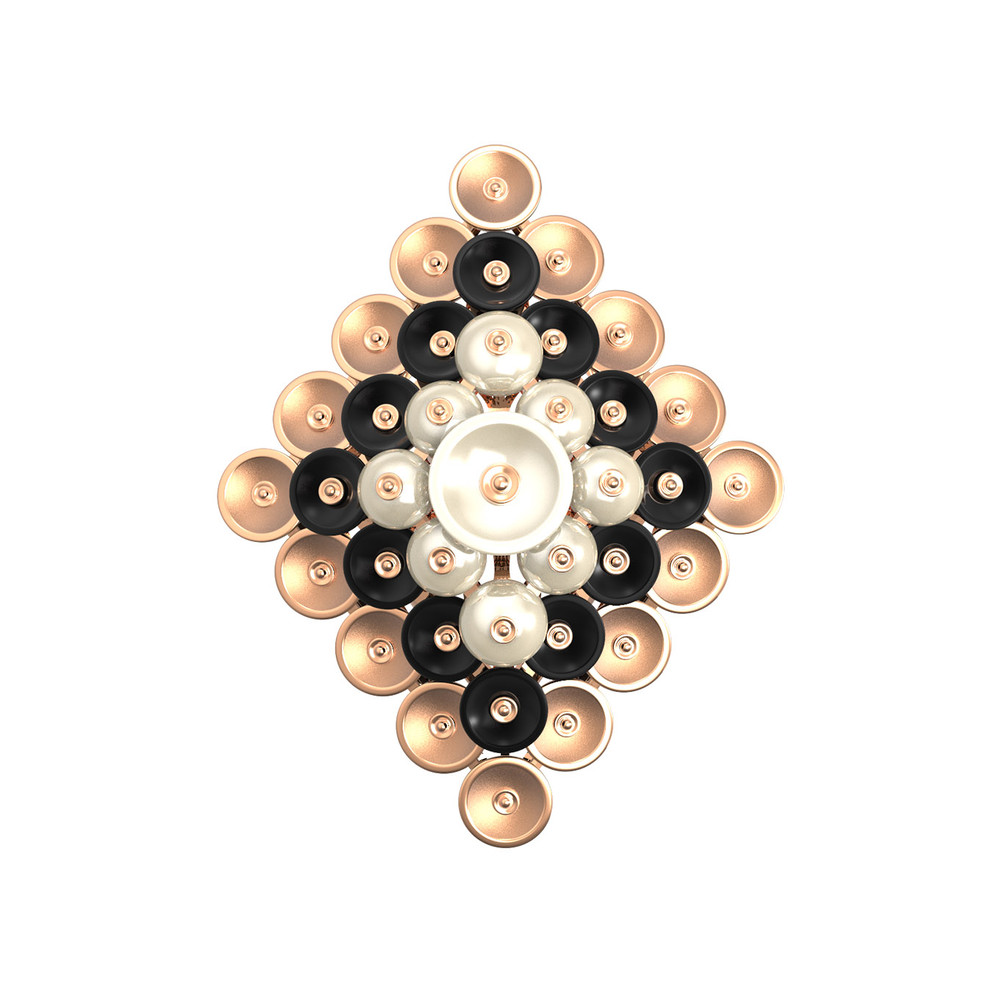 Кольцо из красного золота 585 пробы c ониксом и перламутром