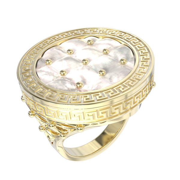 Кольцо из лимонного золота 585 пробы c эмалью и перламутром