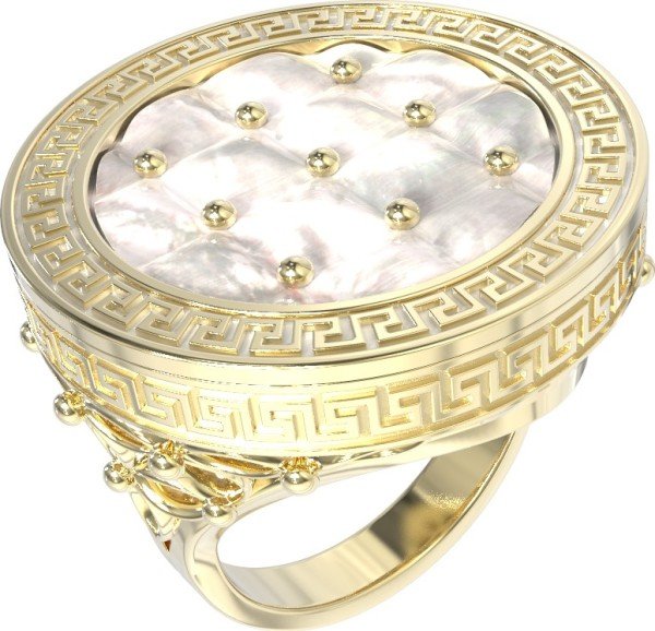 Кольцо из лимонного золота c эмалью и перламутром