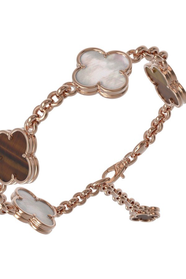 Браслет из золота c тигровым глазом и перламутром