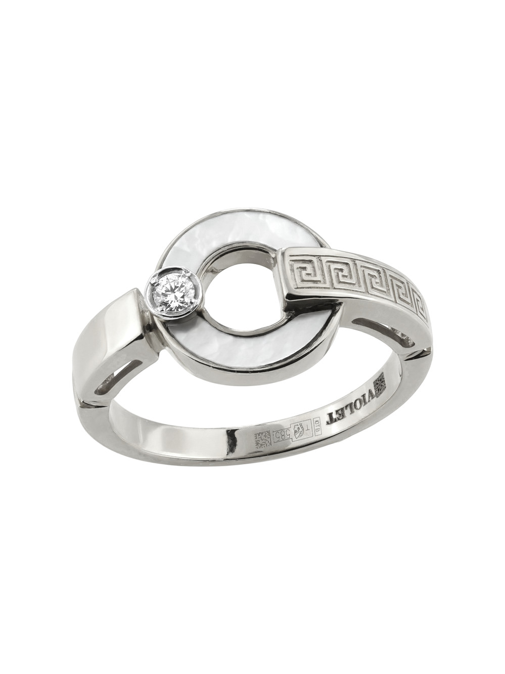 Кольцо из белого золота 585 пробы c бриллиантами и перламутром