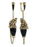 Серьги из лимонного золота c эмалью и ониксом