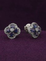 Серьги из белого золота 585 пробы c бриллиантами и сапфиром
