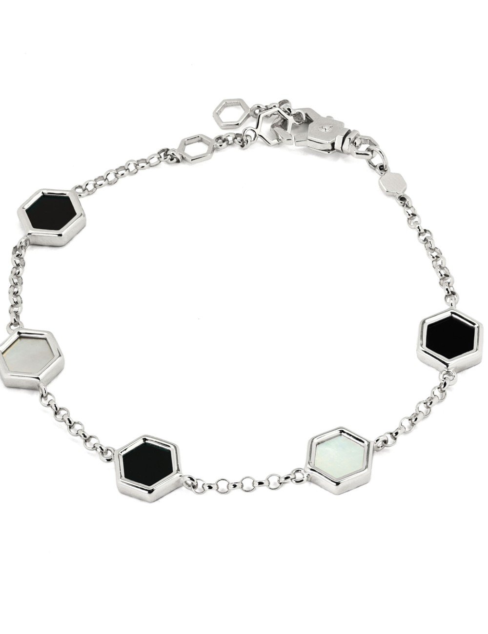 Браслет из белого золота c ониксом и перламутром