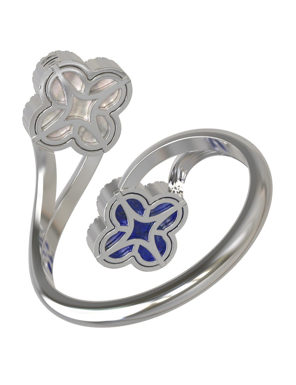 Кольцо из белого золота c бриллиантами, лазуритом и перламутром