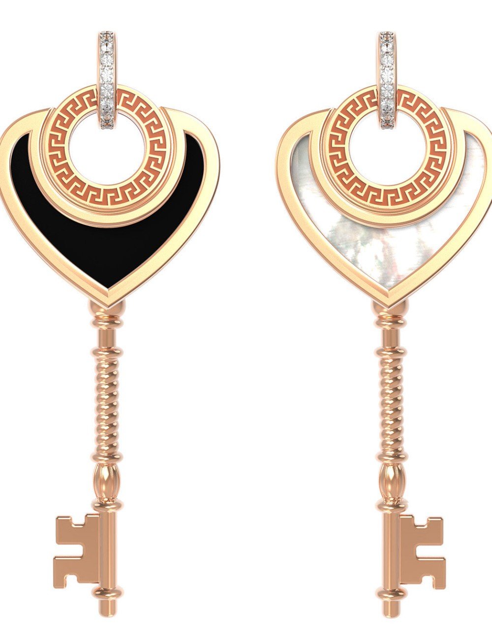 Подвеска из золота c фианитом, ониксом и перламутром