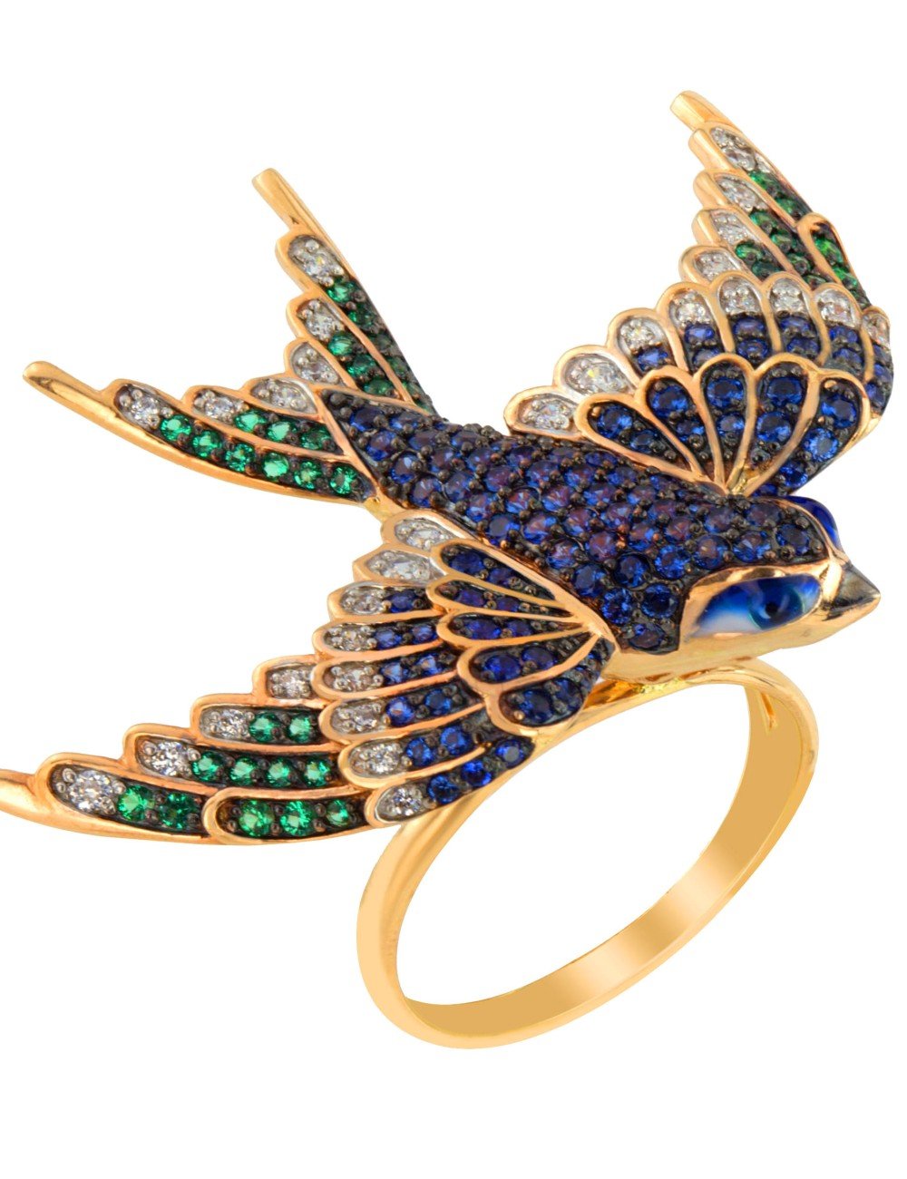 Кольцо из лимонного золота c эмалью и фианитом