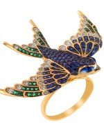 Кольцо из лимонного золота c эмалью и фианитом