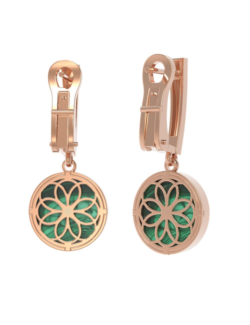 Серьги из золота c бриллиантами и малахитом