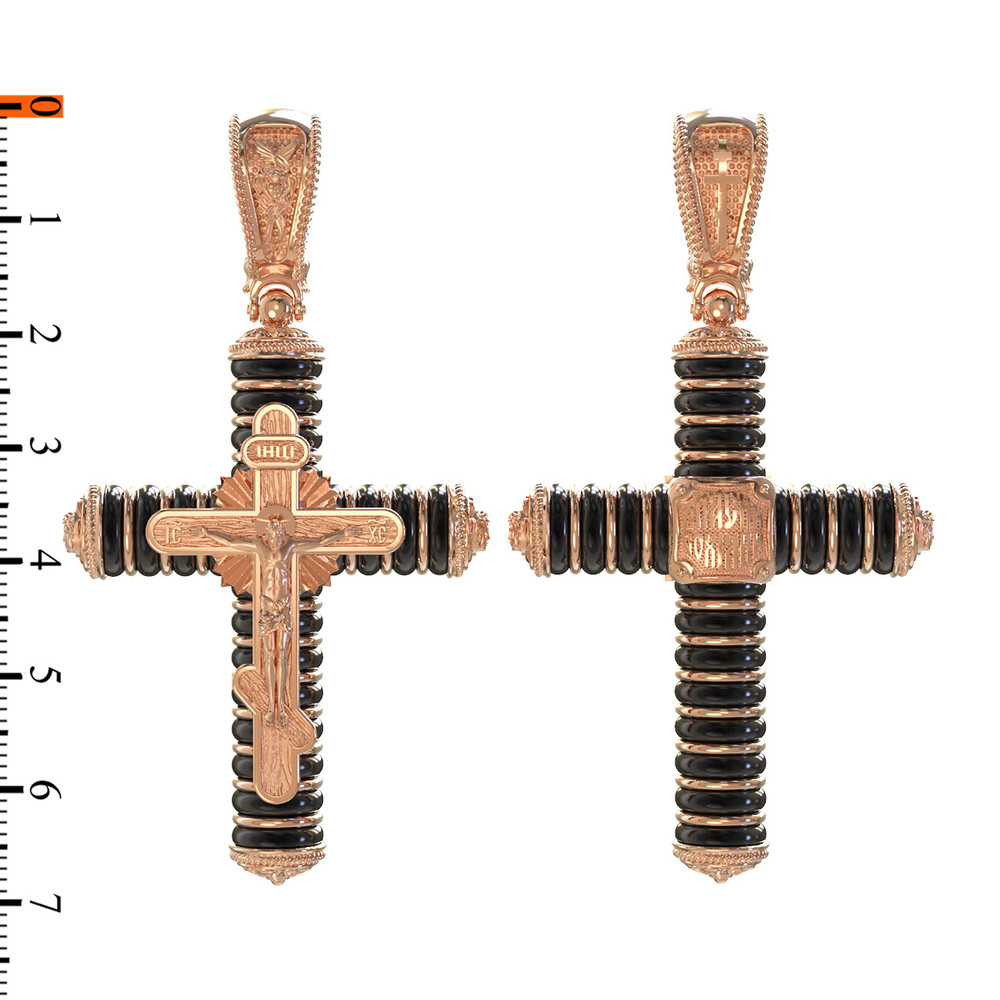 Крест из красного золота 585 пробы c ониксом